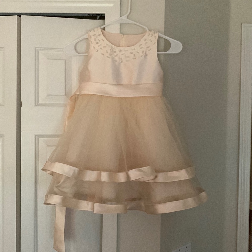 Cream beaded formal dress with tulle